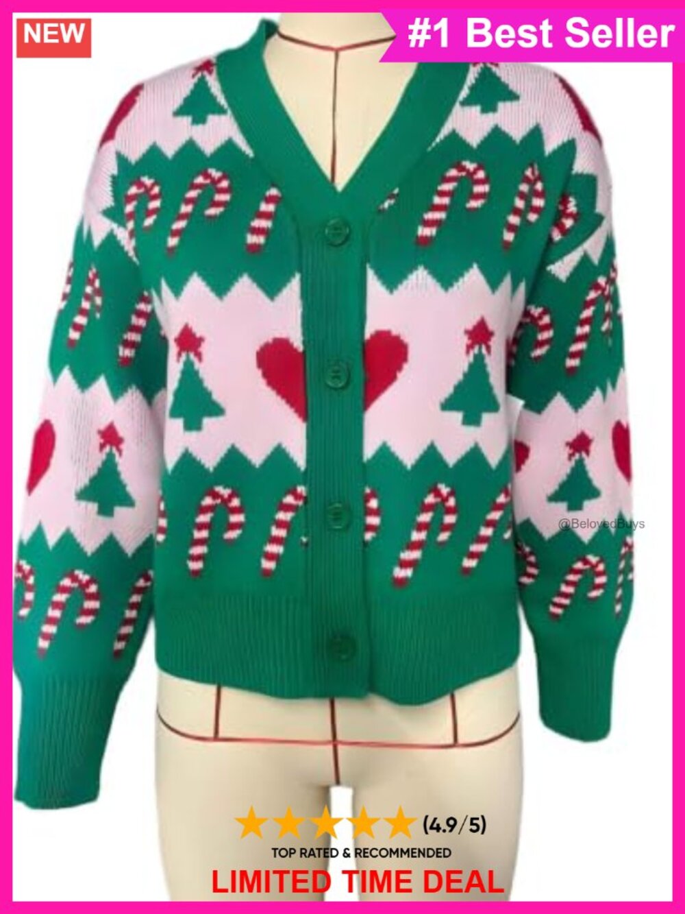 Women's 100% Viscose Open Front Heart Button Cardigan Long Sleeve Knit